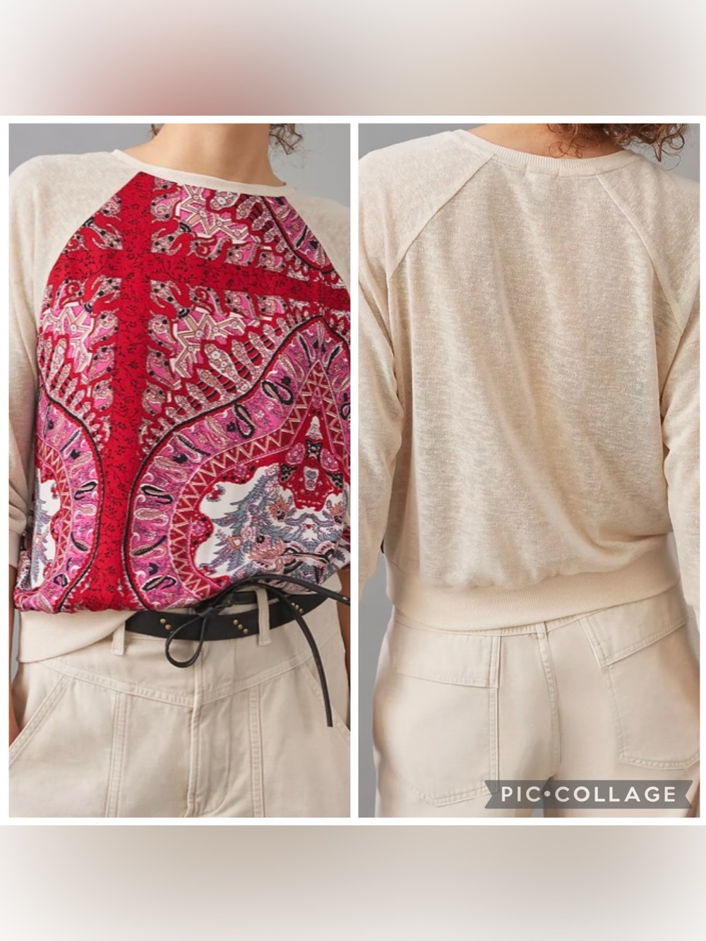 ANTHROPOLOGIE TINY Women’s Ivory Red ABTRACT PRINT Knit Pullover Top Size XS